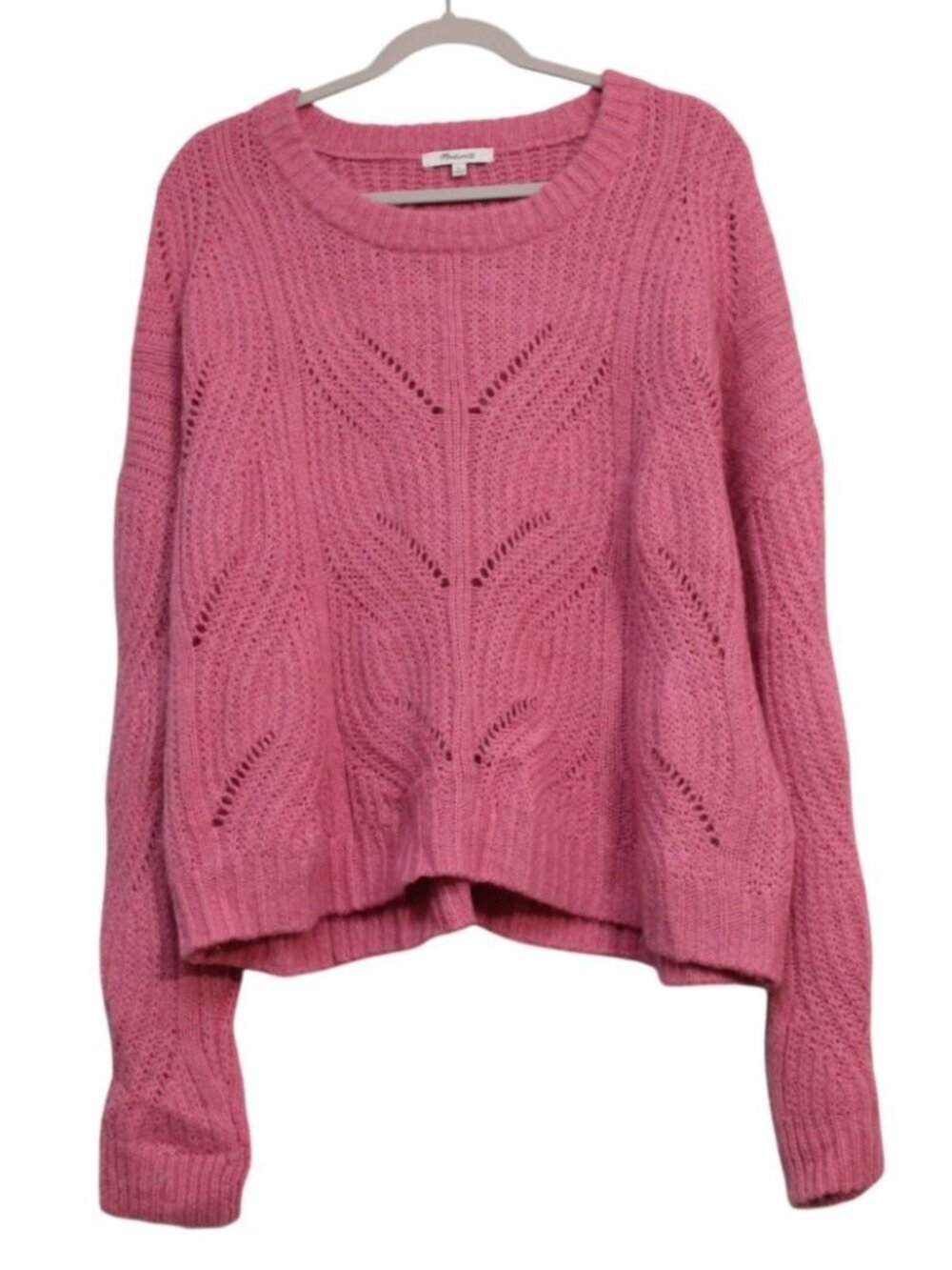 Madewell Charley Sweater Size XL Boxy Open Knit Pink Alpaca Soft Cozy Preppy